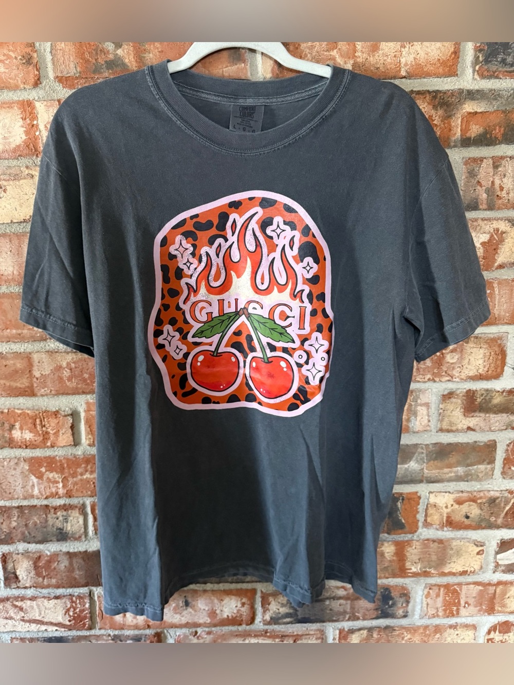 Comfort Colors Pepper Short Sleeve Tee with Red Cherry Graphic